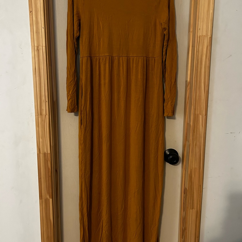 Knit Long Sleeve Mustard Maxi Dress